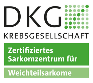 Logo der Deutschen Krebsgesellschaft mit dem Schriftzug "Zertifiziertes Sarkomzentrum für Weichteilsarkome"